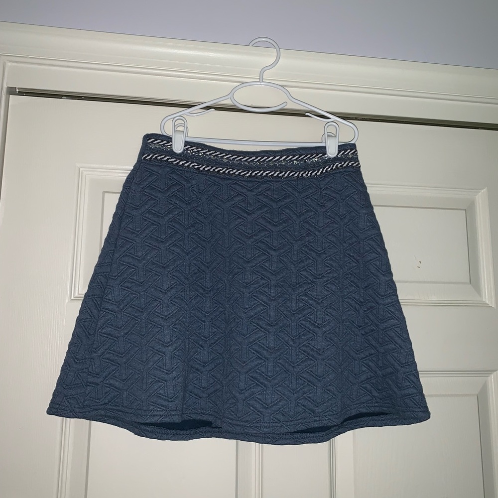 blue circle skirt with waist embellishments